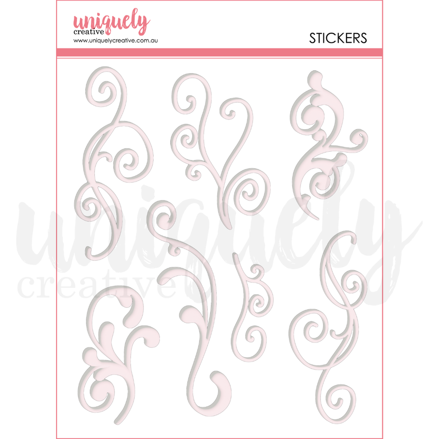 Uniquely Creative - White Flourish Puffy Stickers (Tea & Tranquility Collection)