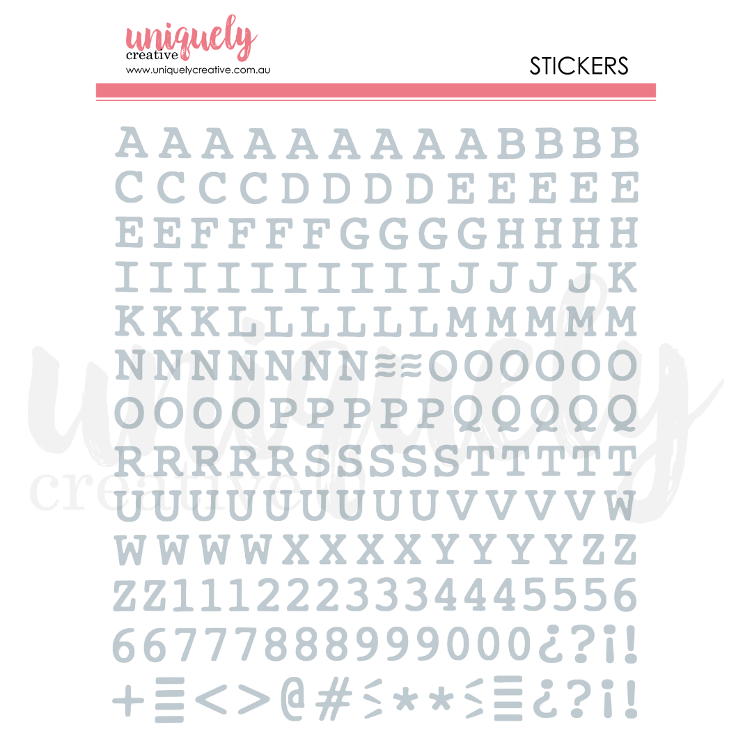 Uniquely Creative - Puffy Alpha Stickers Uppercase - Silver (Sweet as Honey Collection)