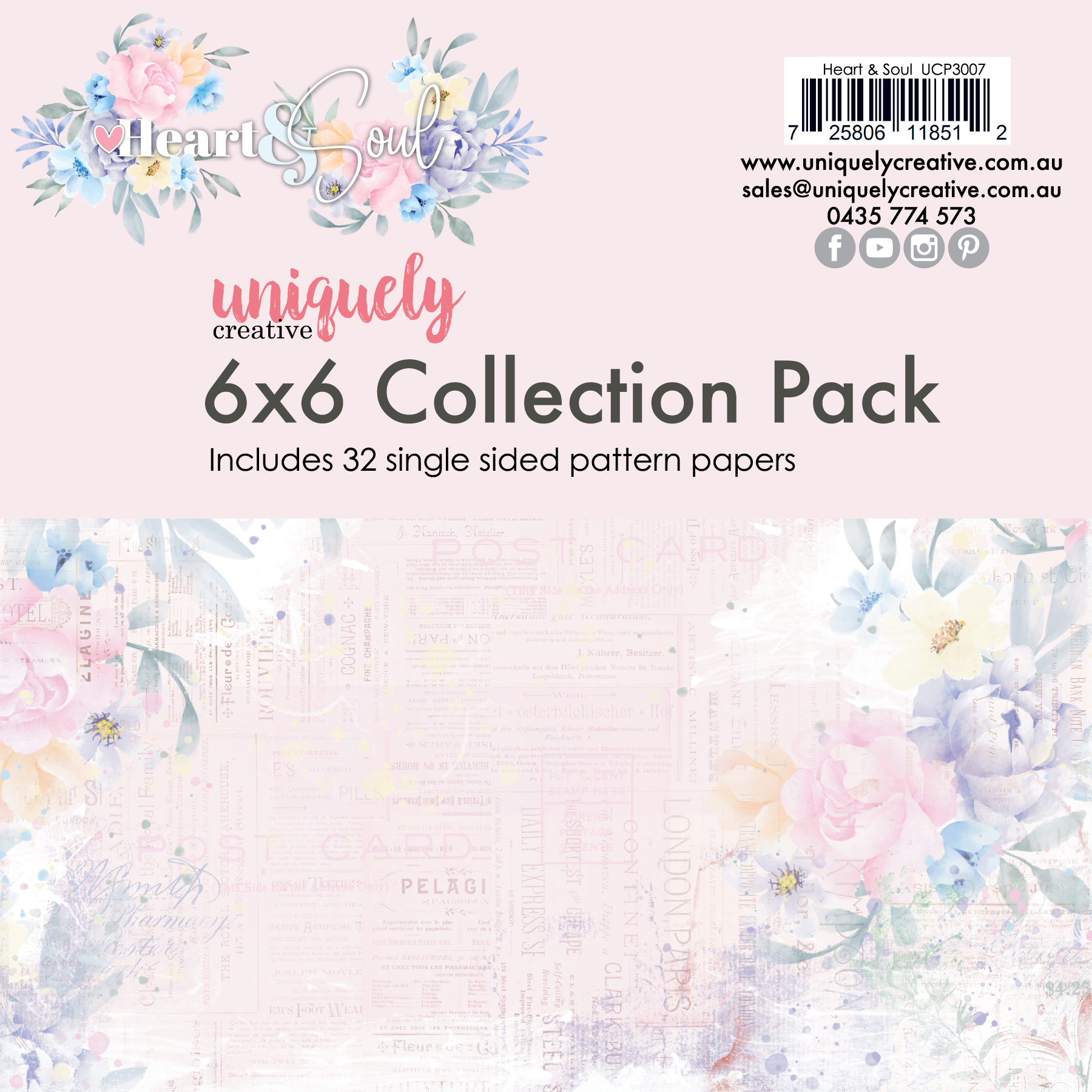 Uniquely Creative - Heart & Soul 6 x 6  Collection Pack (32 sheets)