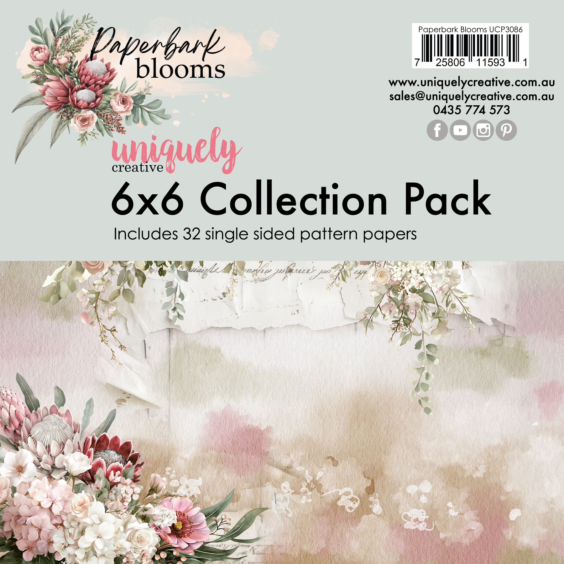 Uniquely Creative - Paperbark Blooms 6 x 6 Collection Pack (32 sheets) (Paperbark Blooms Collection)