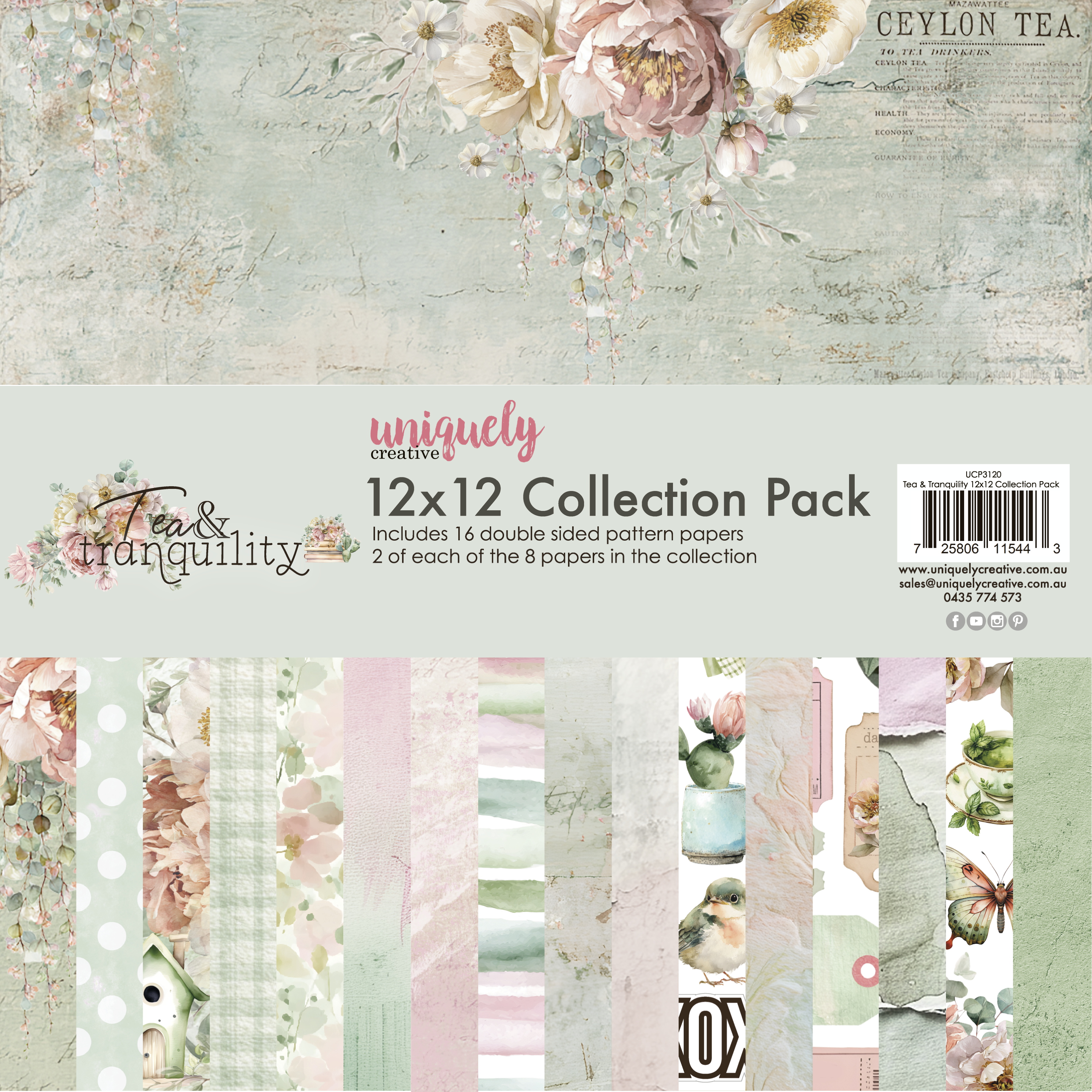 Uniquely Creative - Tea & Tranquility 12 x 12 Collection Pack (16 sheets)  (Tea & Tranquility Collection)