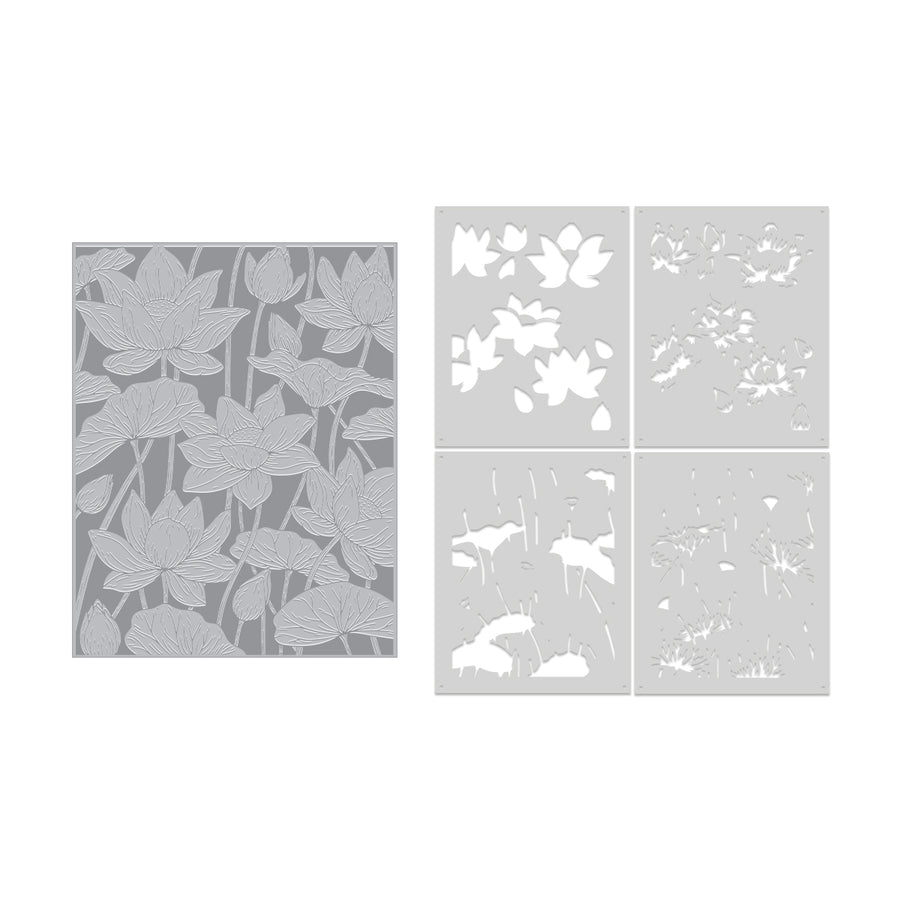 Hero Arts - Lotus Field LetterPress + Foil Plate & Stencil Bundle