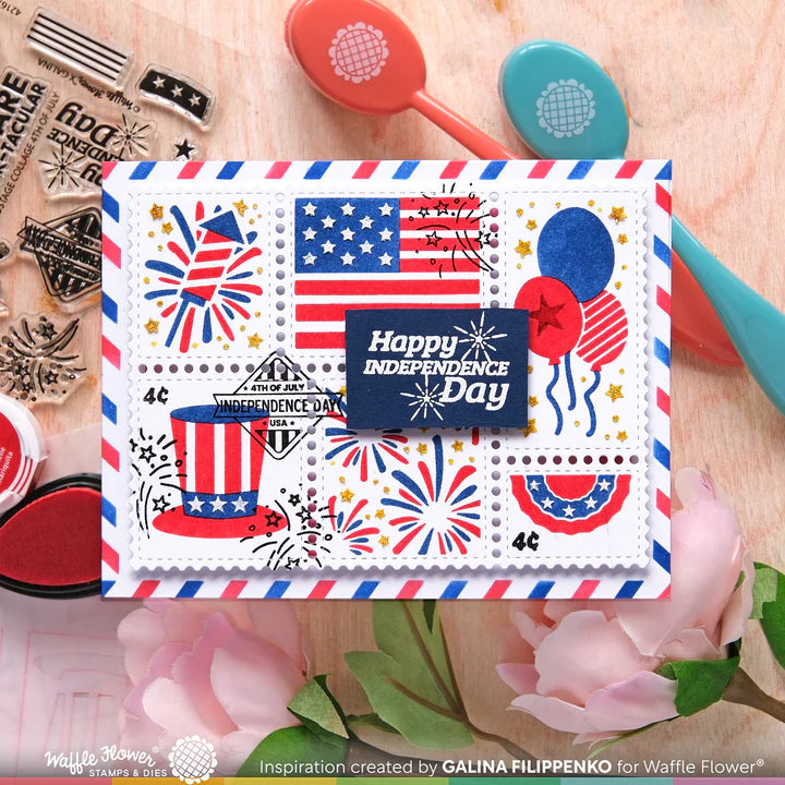 Waffle Flower - Postage Collage 4th Of July Stamp Set