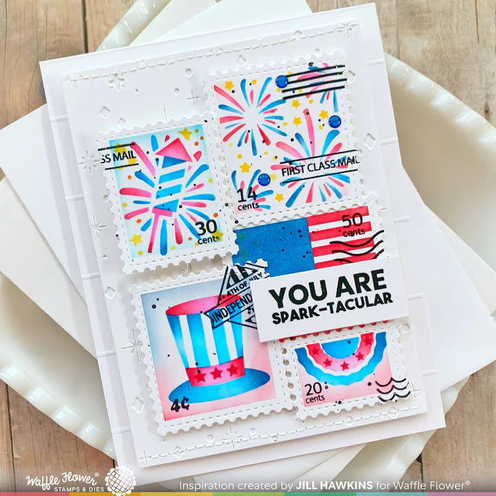 Waffle Flower - Postage Collage 4th Of July Stencil