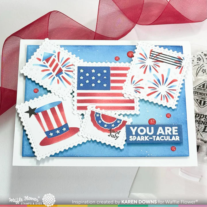 Waffle Flower - Postage Collage 4th Of July Stamp Set