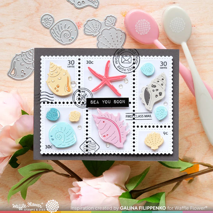 Waffle Flower - Postage Collage Blocks Stencil