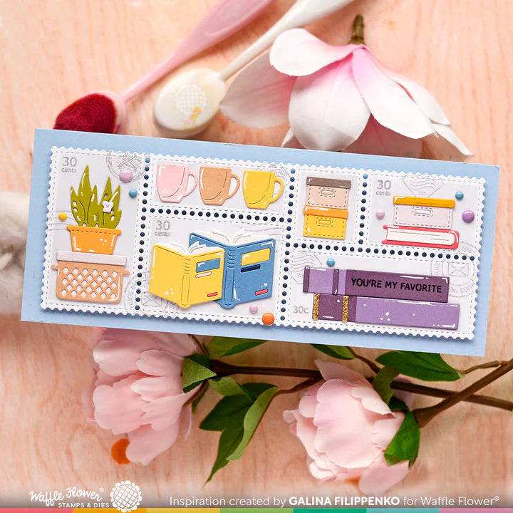 Waffle Flower - Postage Collage Slimline Blocks Stencil