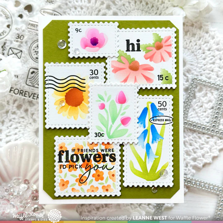 Waffle Flower - Postage Collage Wild Flower Stencil