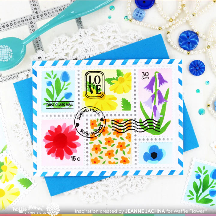 Waffle Flower - Postage Collage Wild Flower Stencil