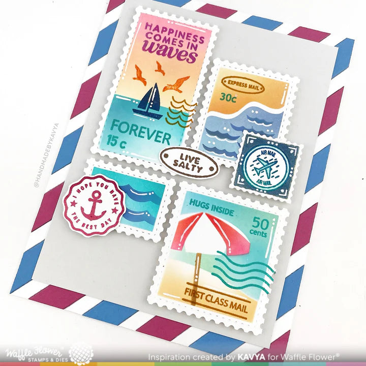 Waffle Flower - Postage Collage Beach Days Stencil