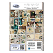 The back of a 3 Quarter Designs Wand Academy 'Grimme More' pack sheet, displaying various scrapbooking paper designs, coordinating embellishments, and instructions on a white background.