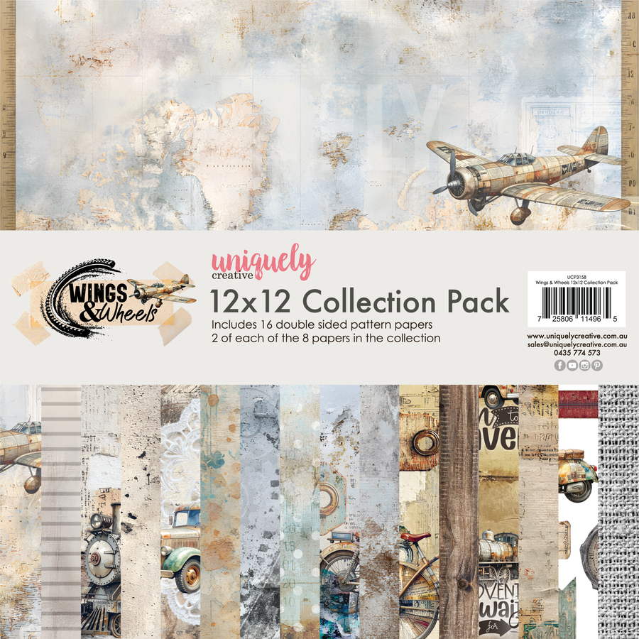 Uniquely Creative - Wings & Wheels 12 x 12 Collection Pack (16 sheets) (Wings & Wheels Collection)