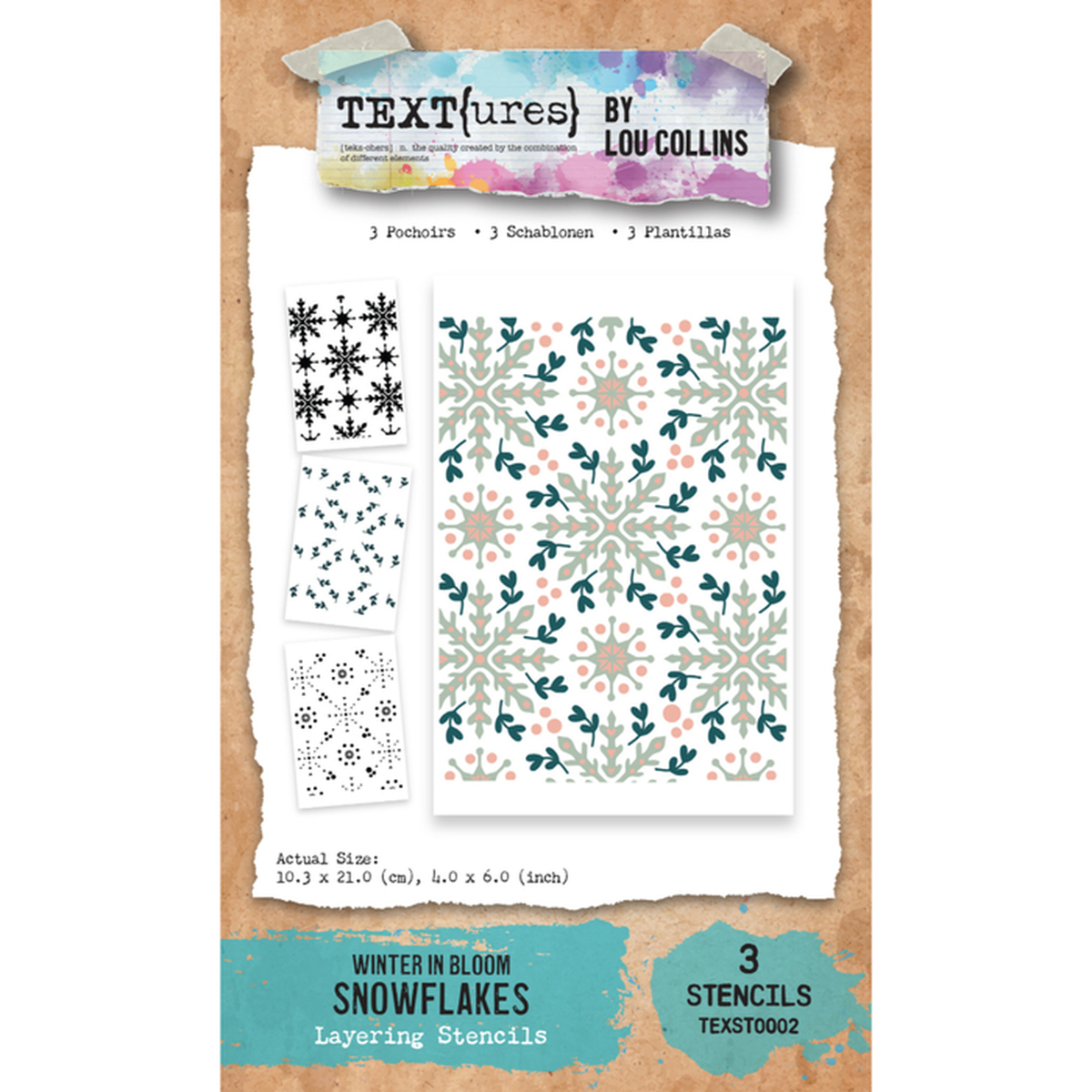 TEXT{ures) by Lou Collins Winter in Bloom Snowflakes 4in x 6in Layering Stencil Set
