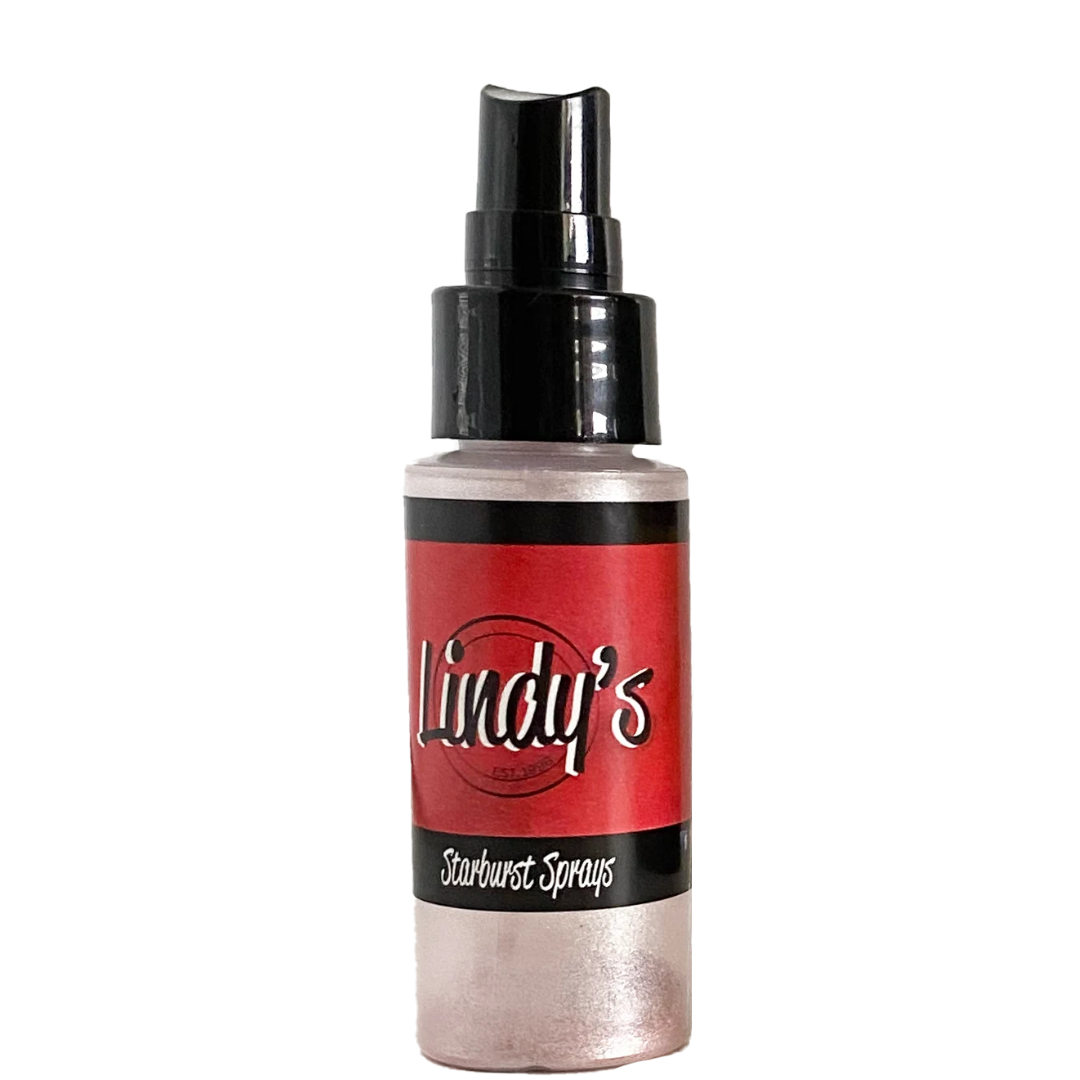 A bottle of Lindy's Starburst Sprays, featuring a black spray nozzle and a red label with white text, set against a plain white background. Lindy's Gang Rudolph's Nose Red Starburst Spray