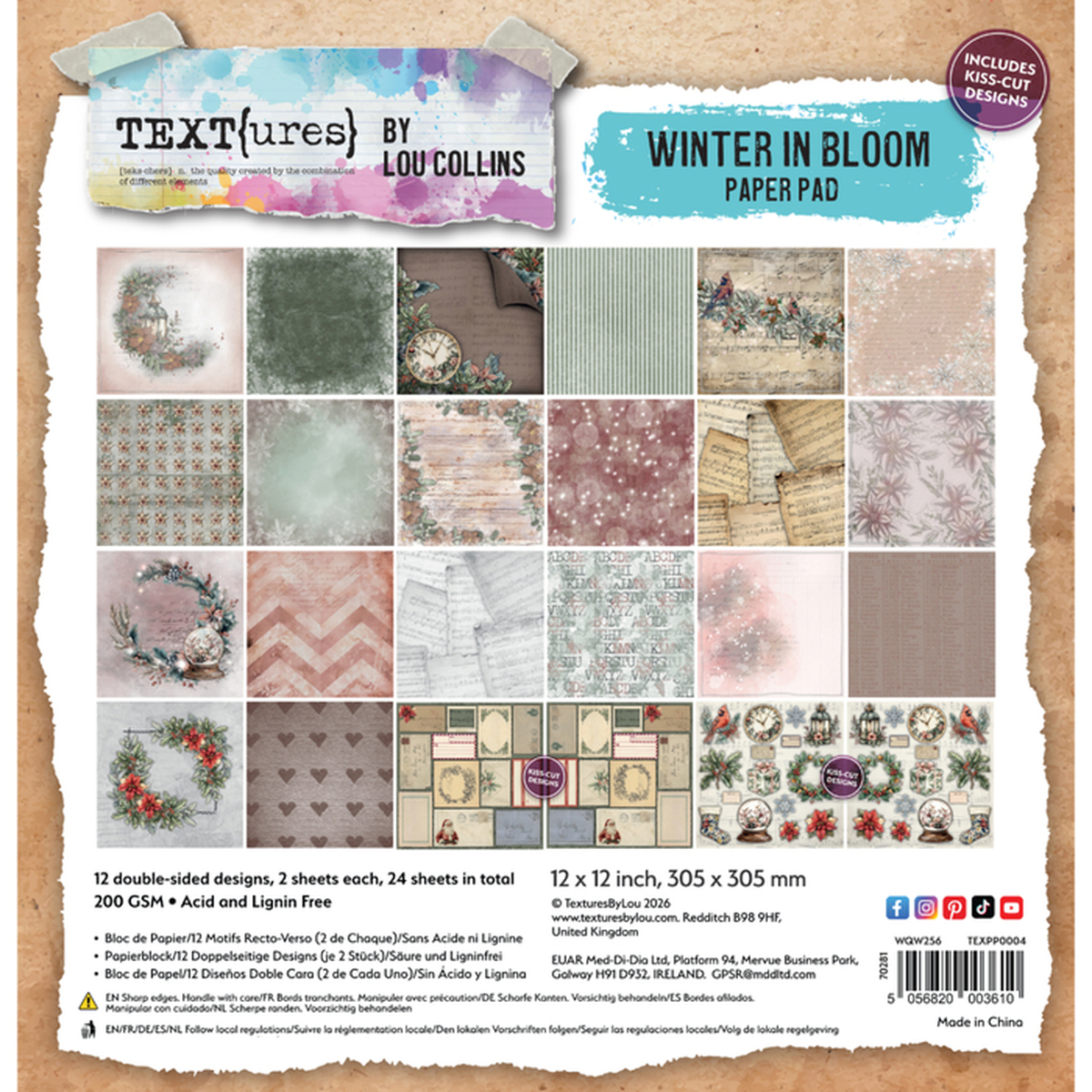 TEXT{ures) by Lou Collins Winter in Bloom Paper Pad 12in x 12in